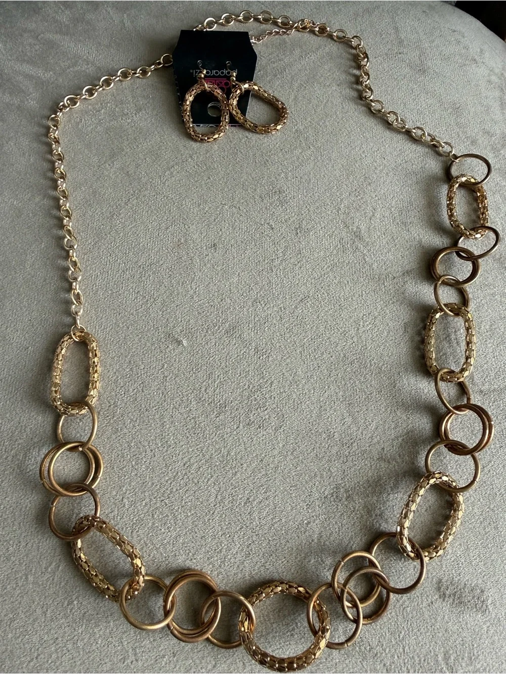 paparazzi Gold Textured & Smooth Multi-Ring Necklace with Matching Earrings